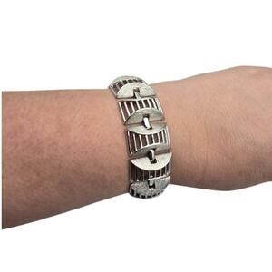 Sarah Coventry Silver Geometric Panel Link Bracelet — Mid Century Geometric